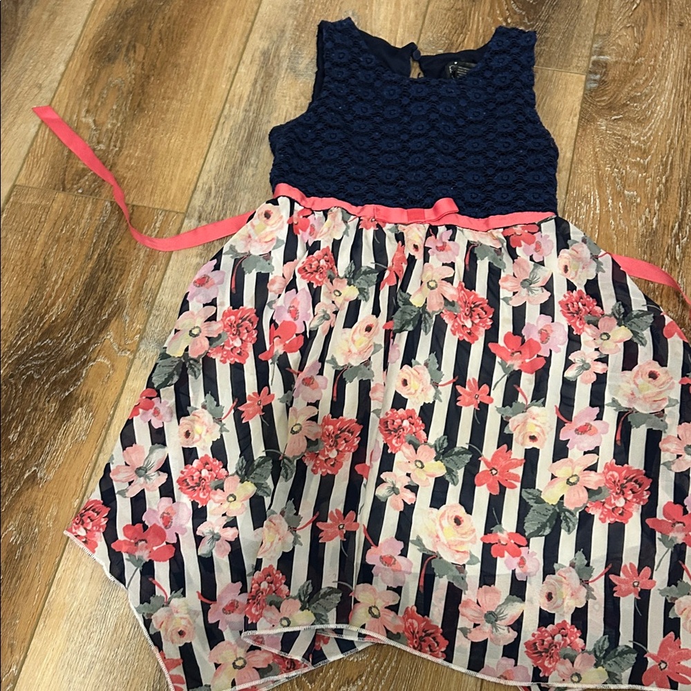 Navy and Pink Floral Kids Dress